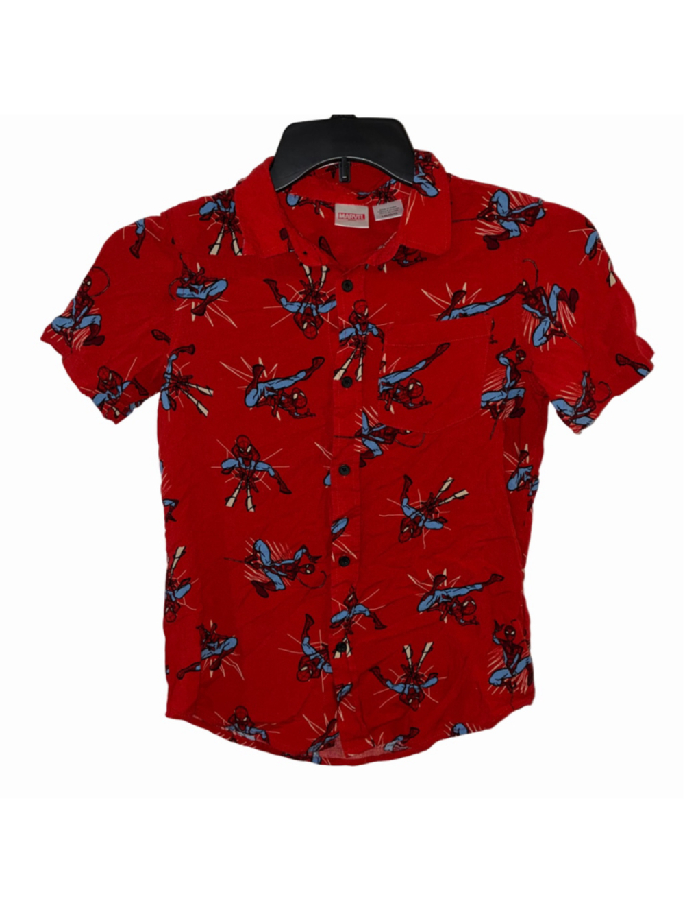 Boy's Marvel Spider-Man Casual Button Down Shirt, Size L, Red and Blue